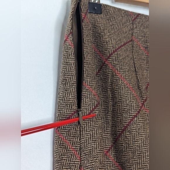 Ann Taylor Loft Skirt Sz 8P Petite Wool A Line Brown Check Dark Academia Library - Picture 6 of 7